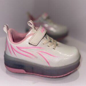 Girls Light Up Roller Sneakers Wheels Size 31 (US 13) Pink White